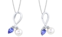 Macy's Cultured Freshwater Pearl (7mm), Tanzanite (5/8 ct. t.w.) & Diamond Accent 18" Pendant Necklace in 14k White Gold